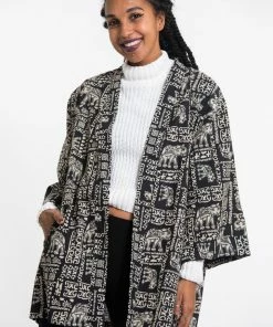 HaremPants.com Women's Elephant Print Cotton Kimono Cardigan In Black