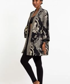 HaremPants.com Women's Koi Fish Print Cotton Kimono Cardigan In Black