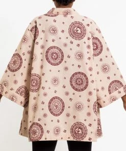 HaremPants.com Ohm Print Cotton Kimono Cardigan In Cream Women's