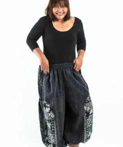 HaremPants.com Plus Size Stone Washed Patchwork Women Unisex Pants In Black