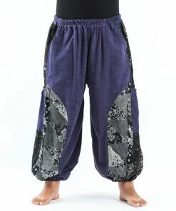 HaremPants.com Plus Size Stone Washed Patchwork Women Unisex Pants In Blue