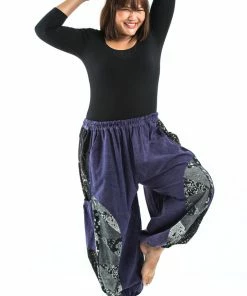 HaremPants.com Plus Size Stone Washed Patchwork Women Unisex Pants In Blue