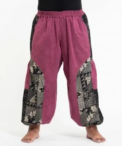 HaremPants.com Plus Size Stone Washed Patchwork Women Unisex Pants In Magenta Women's