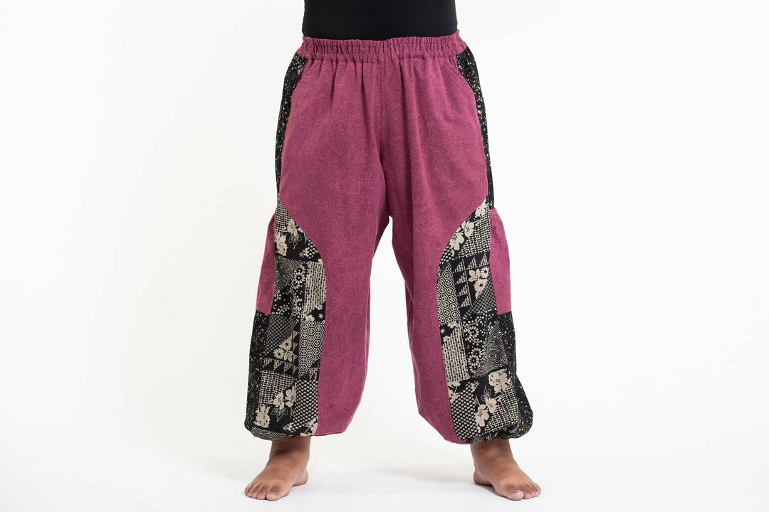 HaremPants.com Plus Size Stone Washed Patchwork Women Unisex Pants In Magenta Women's 4 HaremPants.com Plus Size Stone Washed Patchwork Women Unisex Pants In Magenta Women's
