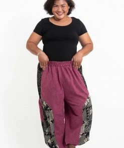 HaremPants.com Plus Size Stone Washed Patchwork Women Unisex Pants In Magenta Women's 7 HaremPants.com Plus Size Stone Washed Patchwork Women Unisex Pants In Magenta Women's