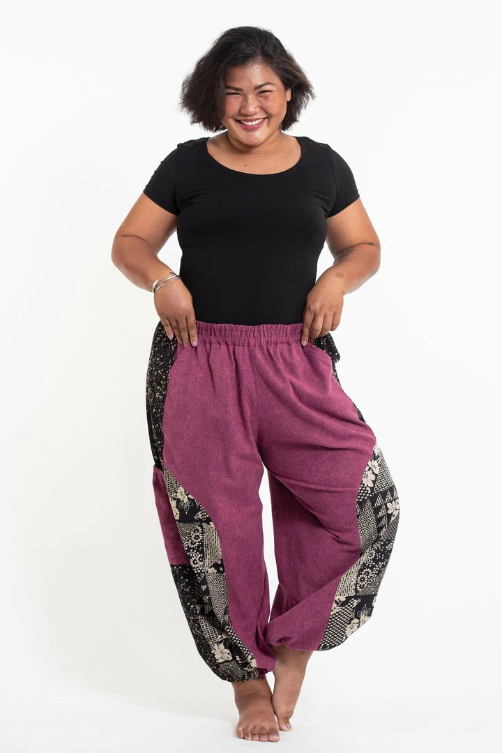 HaremPants.com Plus Size Stone Washed Patchwork Women Pants In Pink Women's 3 HaremPants.com Plus Size Stone Washed Patchwork Women Pants In Pink Women's
