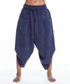 HaremPants.com Stone Washed Large Pockets Women's Harem Pants In Blue