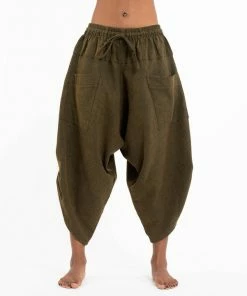 HaremPants.com Stone Washed Large Pockets Women's Harem Pants In Olive Green