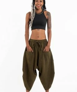 HaremPants.com Stone Washed Large Pockets Women's Harem Pants In Olive Green