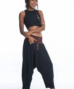HaremPants.com Cotton Women's Harem Pants With Faux Buttons In Black