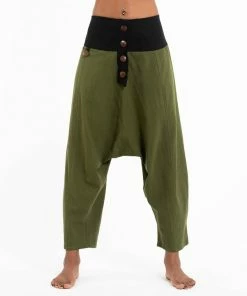 HaremPants.com Cotton Women's Harem Pants With Faux Buttons In Green
