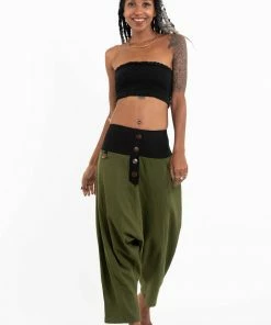 HaremPants.com Cotton Women's Harem Pants With Faux Buttons In Green