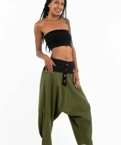 HaremPants.com Cotton Women's Harem Pants With Faux Buttons In Green