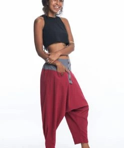 HaremPants.com Cotton Women's Harem Pants With Faux Buttons In Red