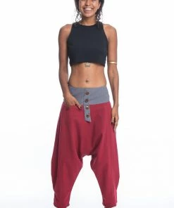 HaremPants.com Cotton Women's Harem Pants With Faux Buttons In Red