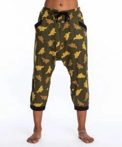 HaremPants.com Leaves Women's Harem Pants With Faux Buttons In Green