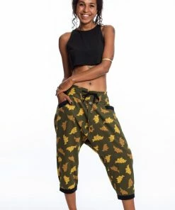 HaremPants.com Leaves Women's Harem Pants With Faux Buttons In Green