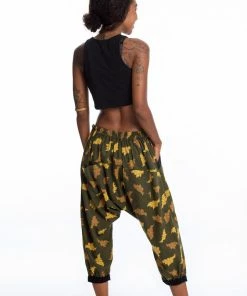HaremPants.com Leaves Women's Harem Pants With Faux Buttons In Green