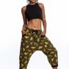 HaremPants.com Leaves Women's Harem Pants With Faux Buttons In Green