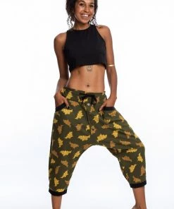HaremPants.com Leaves Women's Harem Pants With Faux Buttons In Green