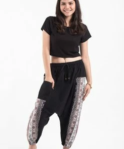 HaremPants.com Elephant Aztec Cotton Women's Harem Pants In Black
