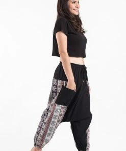 HaremPants.com Elephant Aztec Cotton Women's Harem Pants In Black