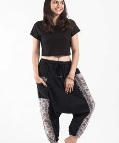 HaremPants.com Elephant Aztec Cotton Women's Harem Pants In Black