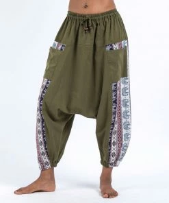 HaremPants.com Elephant Aztec Cotton Women's Harem Pants In Green