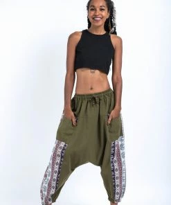 HaremPants.com Elephant Aztec Cotton Women's Harem Pants In Green