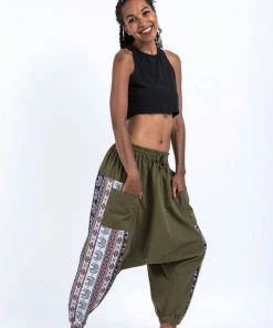 HaremPants.com Elephant Aztec Cotton Women's Harem Pants In Green