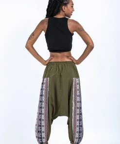 HaremPants.com Elephant Aztec Cotton Women's Harem Pants In Green