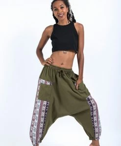 HaremPants.com Elephant Aztec Cotton Women's Harem Pants In Green