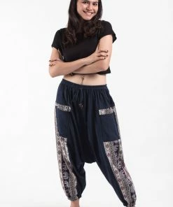 HaremPants.com Elephant Aztec Cotton Women's Harem Pants In Navy