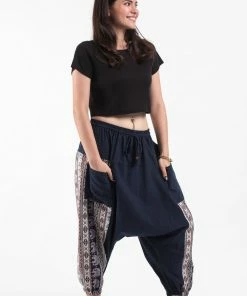 HaremPants.com Elephant Aztec Cotton Women's Harem Pants In Navy