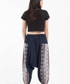 HaremPants.com Elephant Aztec Cotton Women's Harem Pants In Navy
