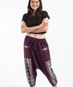 HaremPants.com Elephant Aztec Cotton Women's Harem Pants In Purple