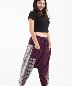 HaremPants.com Elephant Aztec Cotton Women's Harem Pants In Purple