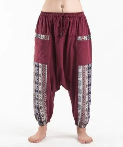HaremPants.com Elephant Aztec Cotton Women's Harem Pants In Red