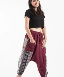 HaremPants.com Elephant Aztec Cotton Women's Harem Pants In Red