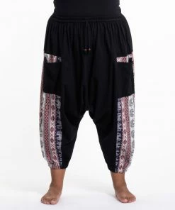 HaremPants.com Plus Size Elephant Aztec Cotton Women's Harem Pants In Black