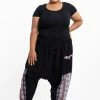 HaremPants.com Plus Size Elephant Aztec Cotton Women's Harem Pants In Black