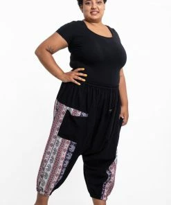 HaremPants.com Plus Size Elephant Aztec Cotton Women's Harem Pants In Black