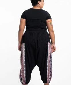 HaremPants.com Plus Size Elephant Aztec Cotton Women's Harem Pants In Black