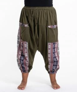 HaremPants.com Plus Size Elephant Aztec Cotton Women's Harem Pants In Green