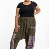 HaremPants.com Plus Size Elephant Aztec Cotton Women's Harem Pants In Green