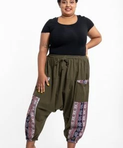HaremPants.com Plus Size Elephant Aztec Cotton Women's Harem Pants In Green