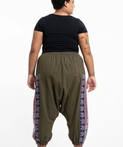 HaremPants.com Plus Size Elephant Aztec Cotton Women's Harem Pants In Green