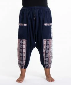 HaremPants.com Plus Size Elephant Aztec Cotton Women's Harem Pants In Navy