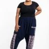 HaremPants.com Plus Size Elephant Aztec Cotton Women's Harem Pants In Navy