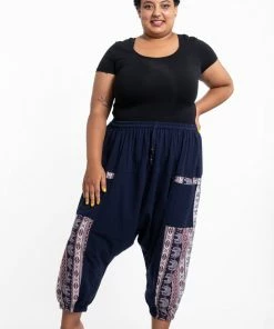 HaremPants.com Plus Size Elephant Aztec Cotton Women's Harem Pants In Navy
